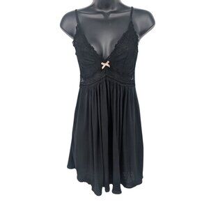 Eberjey Black Lace Babydoll Chemise Semi Sheer Romantic Coquette Lingerie Size S